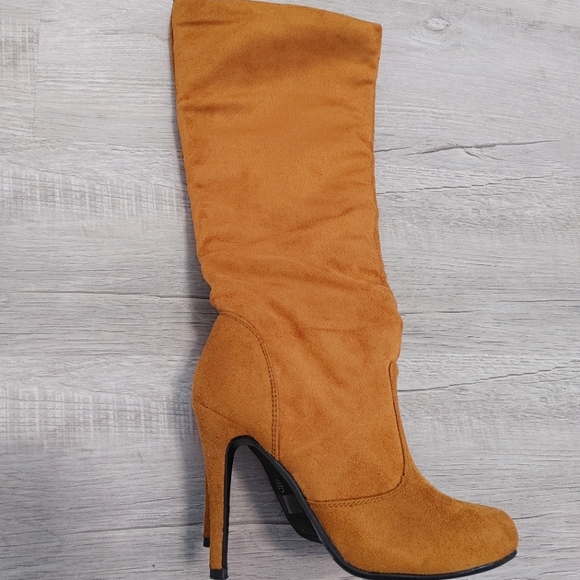 West Blvd Shoes - West Blvd Suede Boots Mustard Yellow with Heel